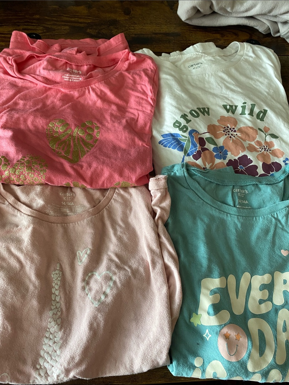 Carter's Girls Long Sleeve Tees in Coral, White, Pale Pink & Teal